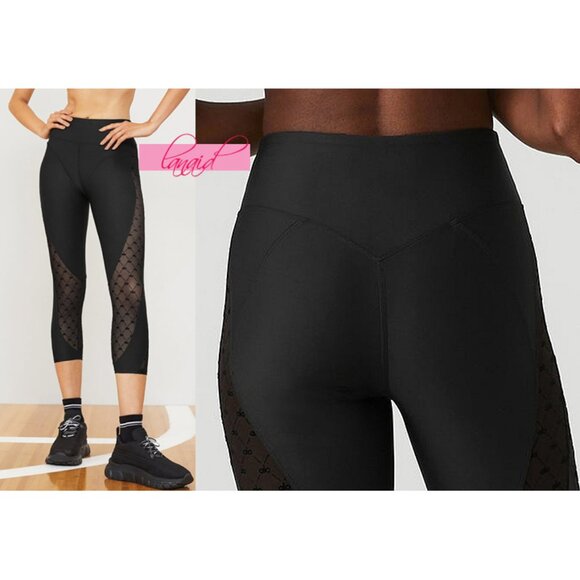 Alo Airlift Mesh High-Waist Celeste Capri Black Sheer Cut-Outs Cutouts Hi-Rise S - Picture 1 of 12